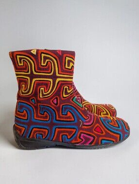 Motalas Handmade Tribal Art Zip Boots Colorful Geometric Mola Style Shoes EU 36